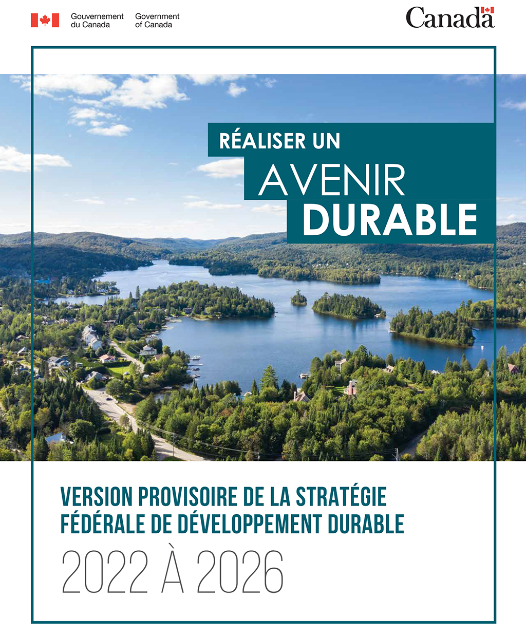 Page couverture de la publication « Réaliser un avenir durable — Version provisoire de la stratégie fédérale de développement durable 2022 à 2026 »