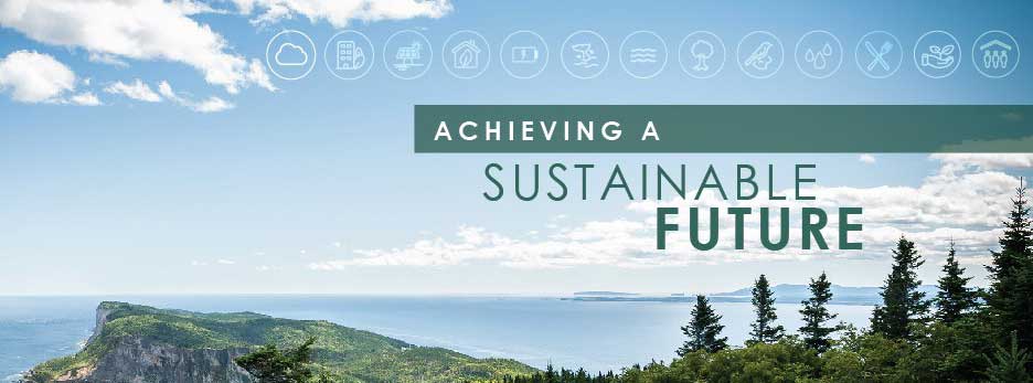 Picture of a coastline with the words “Achieving a Sustainable Future”