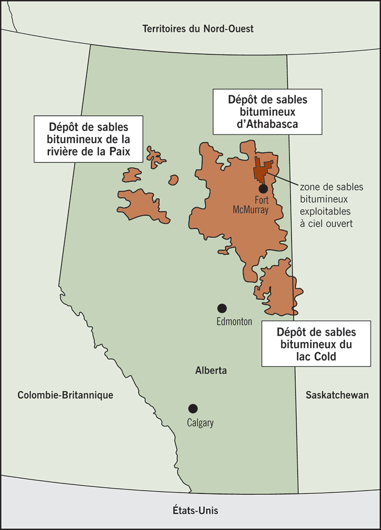 Carte des sables bitumineux du Canada