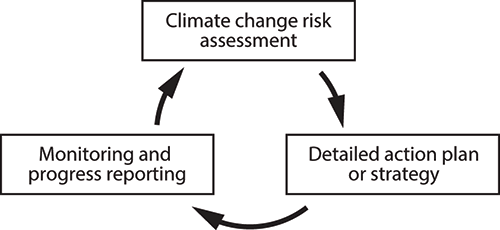 Cyclical flow chart showing the three basic steps of evidence-based adaptation planning