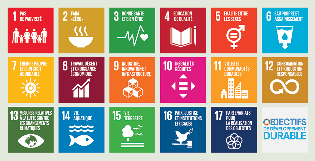 Icônes et logo des 17 objectifs de développement durable des Nations Unies