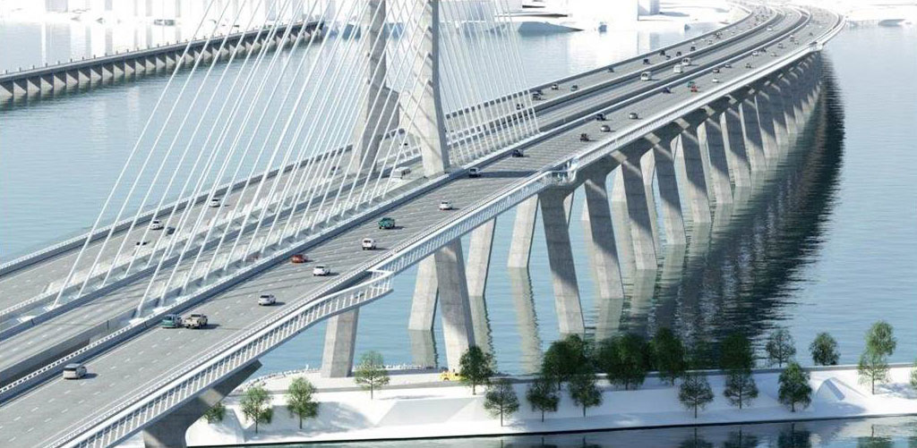 Architect’s rendering of the new Champlain Bridge being used by cars and other vehicles