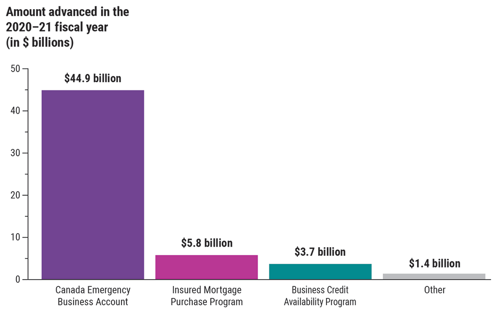 Bar chart showing the breakdown of the amount advanced as COVID‑19 loans and other liquidity supports to businesses