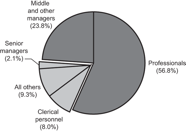 Pie Chart showing the distribution of employees in the Office of the Auditor General of Canada according to major occupational groups Pie Chart showing the distribution of employees in the Office of the Auditor General of Canada according to major occupational groups