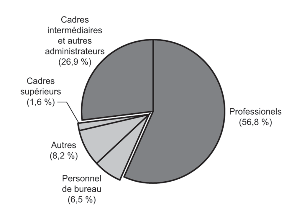 Diagramme à secteurs illustrant la répartition des employés du Bureau du vérificateur général selon les principaux groupes de professions Diagramme à secteurs illustrant la répartition des employés du Bureau du vérificateur général selon les principaux groupes de professions