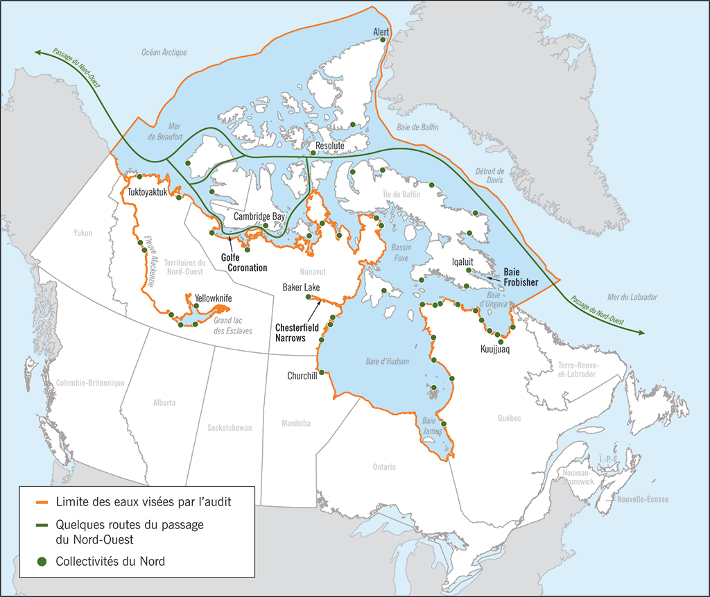 Carte des eaux arctiques visées par l’audit