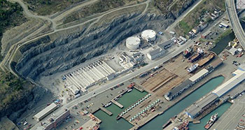 Photo aérienne de l’usine de traitement des eaux usées de la ville de St. John’s