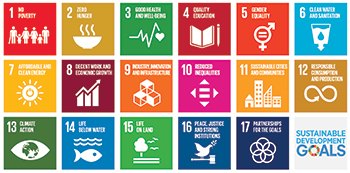 This photograph shows the icons and logo of the United Nations’ 17 sustainable development goals