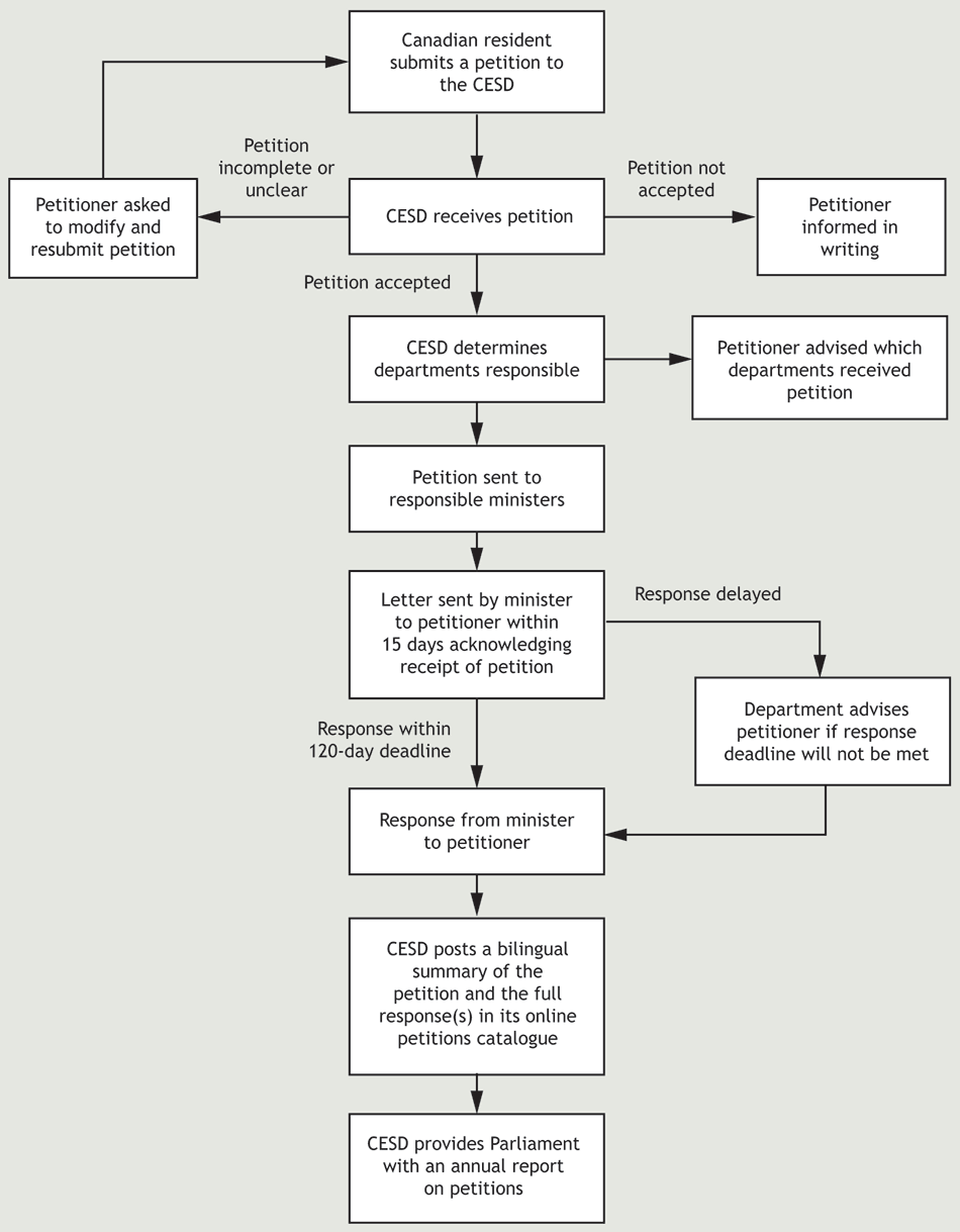Flow chart showing the environmental petitions process