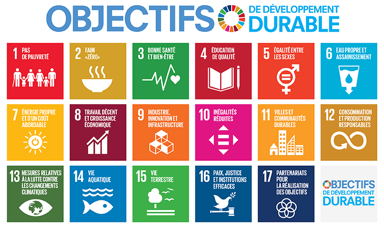 Icônes et logo des 17 objectifs de développement durable des Nations Unies